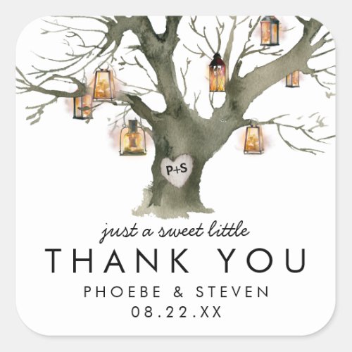 Rustic Lanterns Oak Tree Sweet Wedding Favor Square Sticker