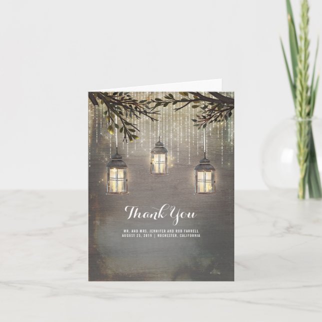 Rustic Lanterns Wedding Thank You Card (Front)