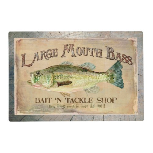 Rustic Large Mouth Bass Lakeside Fishing Cabin Placemat