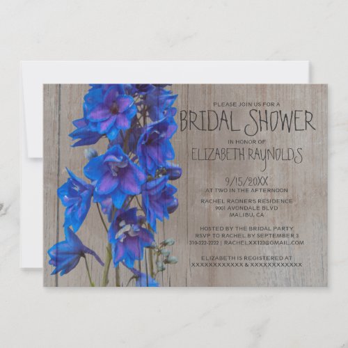 Rustic Larkspur Bridal Shower Invitations
