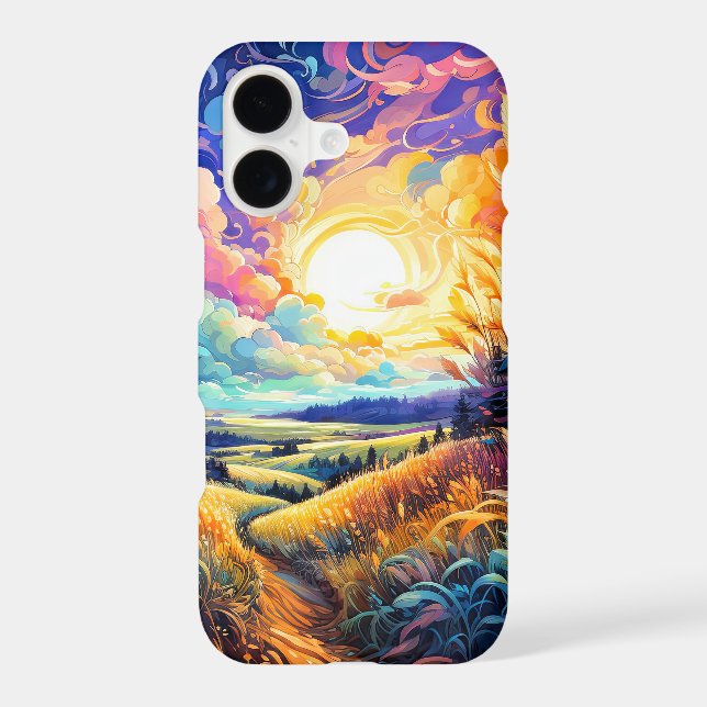 Rustic Late Summer Valley Illustration Art iPhone Case (Back)