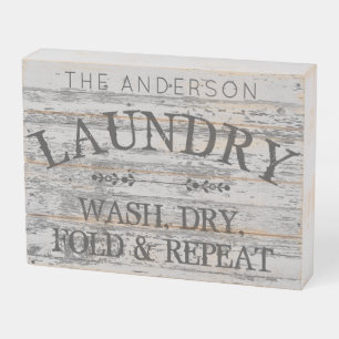 Rustic Laundry Room Personalized Wash Dry Fold Wooden Box Sign