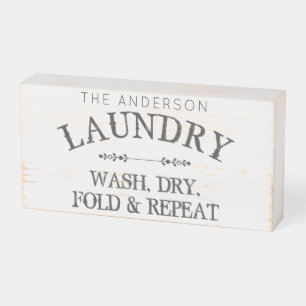Rustic Laundry Room Personalized Wash Dry Fold Wooden Box Sign