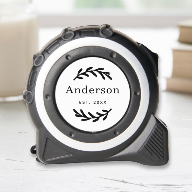 Rustic Laurel Branch Wreath Last Name Monogram Tape Measure (Creator Uploaded)