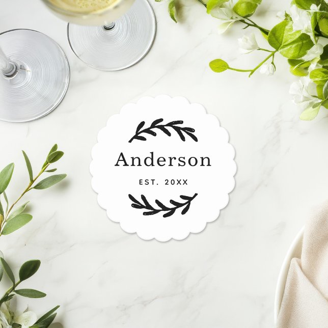 Rustic Laurel Branch Wreath White Wedding Paper Coaster (Creator Uploaded)