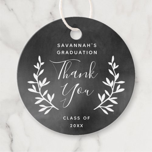 Rustic laurel chalkboard graduation thank you favor tags