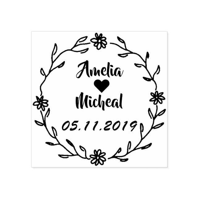 Rustic Laurel Country Wreath Wedding Save the Date Rubber Stamp (Imprint)