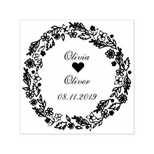 Rustic Laurel Country Wreath Wedding Save the Date Self_inking Stamp