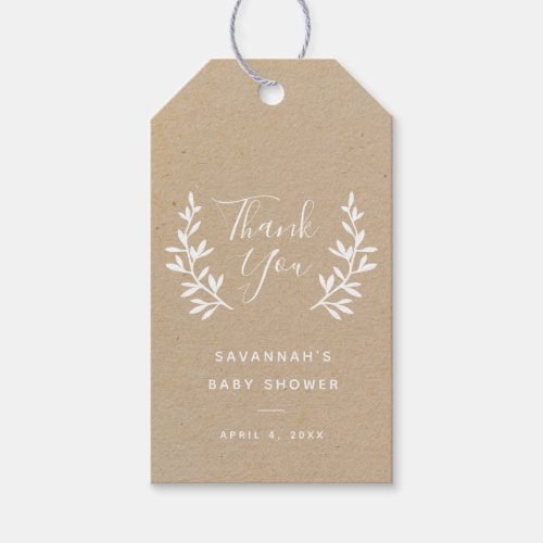 Rustic laurel Kraft baby shower thank you Gift Tags