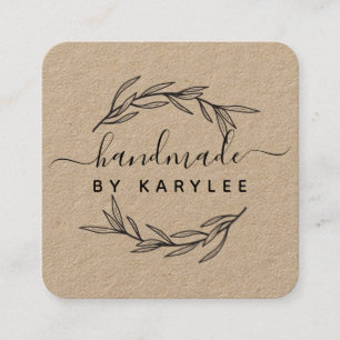 Rustic Laurel Leaf Handmade Script Square Business Card