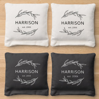 Rustic Laurel Leaf Simple Personalized Cornhole Bags