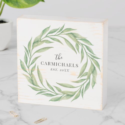 Rustic Laurel Leaf Wreath with Family Name Wooden Box Sign