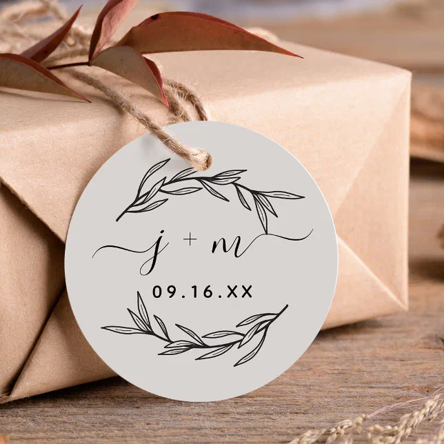 Rustic Laurel Leaves Script Initials Wedding Favor Tags
