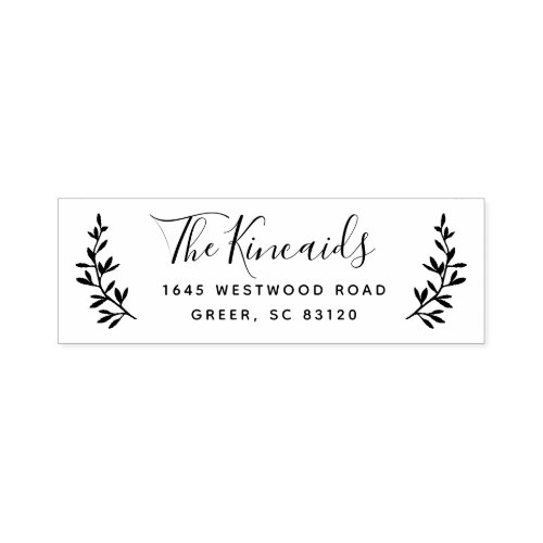 Rustic laurel monogram return address label self_inking stamp