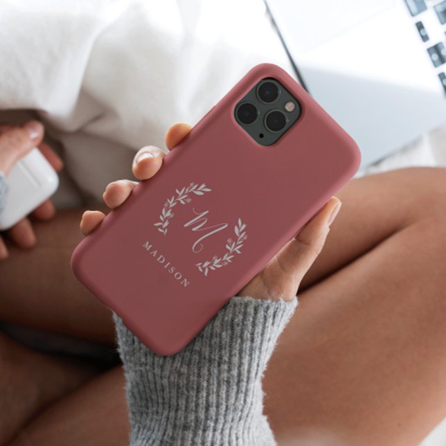 Rustic Laurel Script Monogram Name Case-Mate iPhone Case (Creator Uploaded)