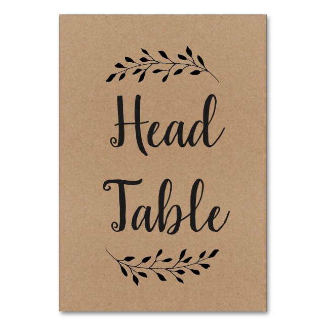 Rustic Laurel Table Sign in Kraft Paper Number (Front)