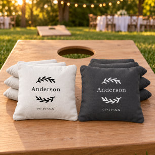 Rustic Laurel Wedding Monogram Family Name Cornhole Bags