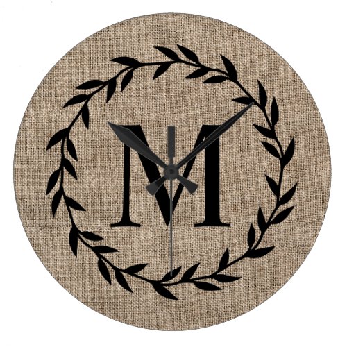 Rustic Laurel Wreath Family Monogram Farmhouse Large Clock