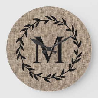 Rustic Laurel Wreath Family Monogram Farmhouse Large Clock