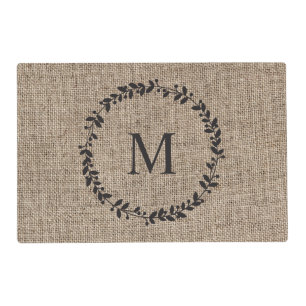 Rustic Laurel Wreath Farmhouse Burlap Placemat