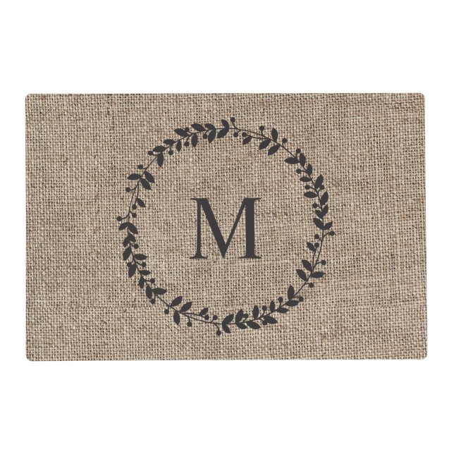 Rustic Laurel Wreath Farmhouse Burlap  Placemat (Front)