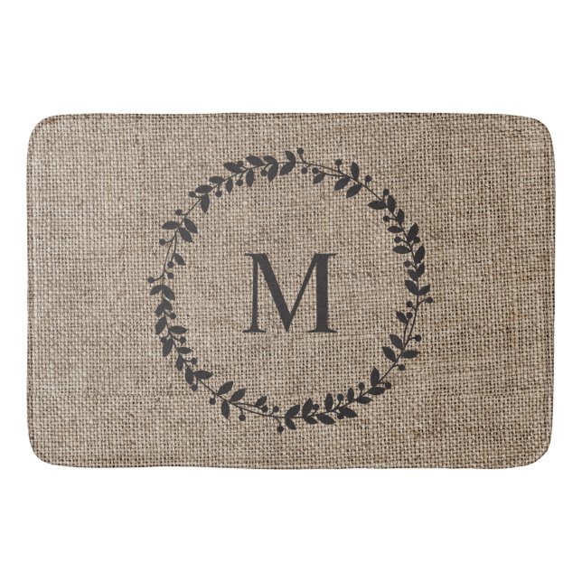 Rustic Laurel Wreath Farmhouse Style Monogrammed   Bath Mat (Front)