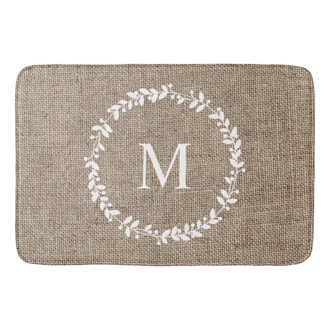 Rustic Laurel Wreath Farmhouse Style Monogrammed  Bath Mat (Front)