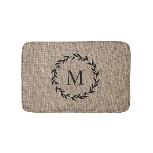 Rustic Laurel Wreath Farmhouse Style Monogrammed Bath Mat