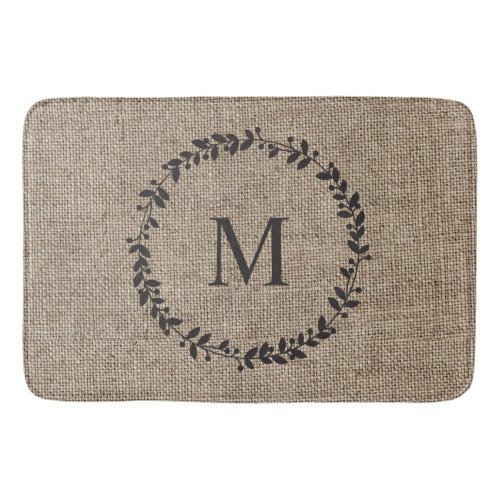 Rustic Laurel Wreath Farmhouse Style Monogrammed Bath Mat