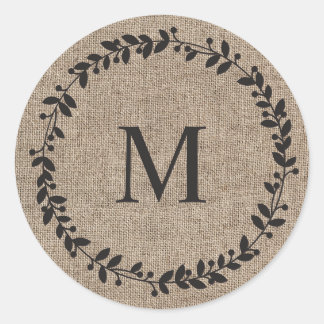 Rustic Laurel Wreath Farmhouse Style Monogrammed Classic Round Sticker