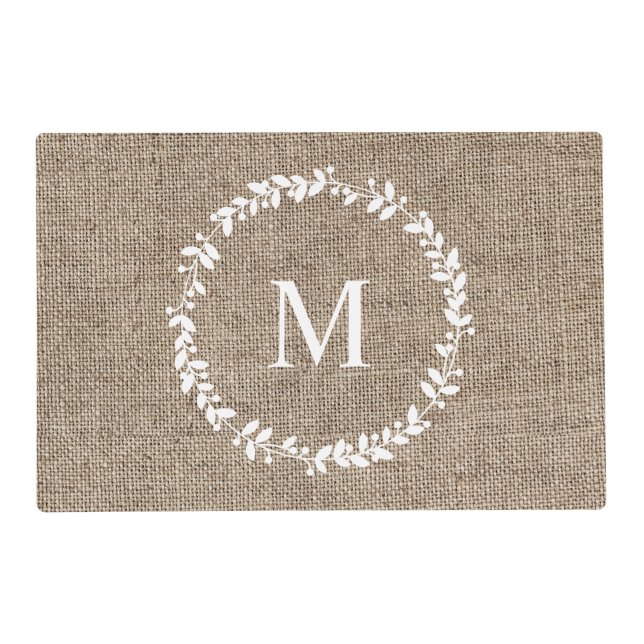 Rustic Laurel Wreath Farmhouse Style Monogrammed   Placemat (Front)