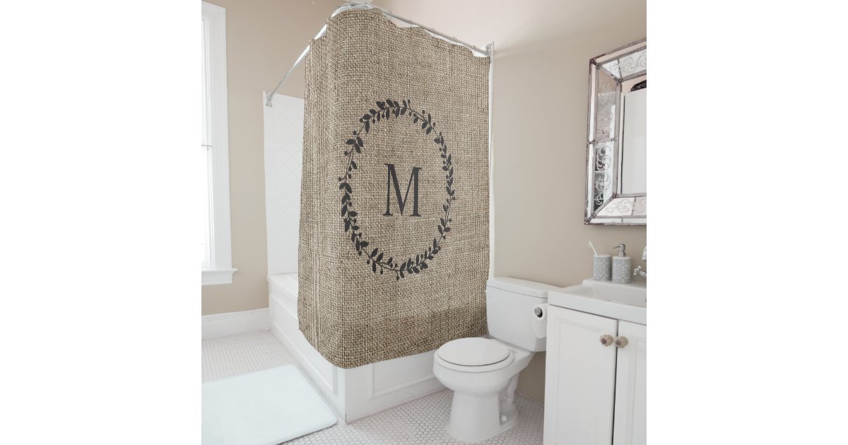 Rustic Laurel Wreath Farmhouse Style Monogrammed Shower Curtain Zazzle