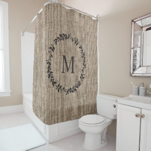 Rustic Laurel Wreath Farmhouse Style Monogrammed  Shower Curtain