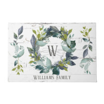 Rustic Laurel Wreath Greenery Watercolor Initial Doormat