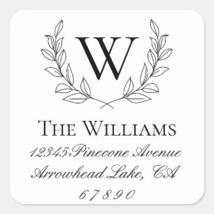 Rustic Laurel Wreath Monogram Address Square Sticker