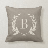 Rustic Laurel Wreath Monogram Throw Pillow