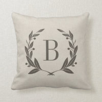 Rustic Laurel Wreath Monogram Throw Pillow