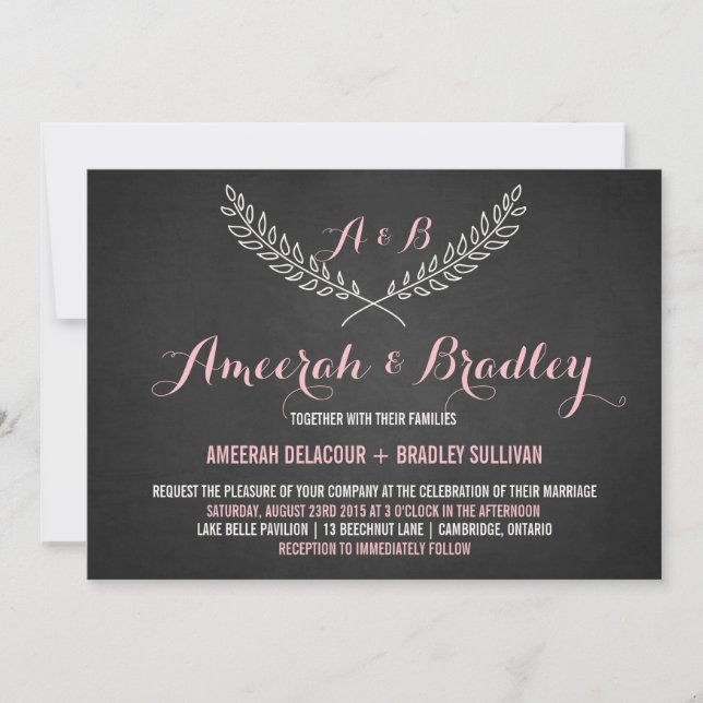 Rustic Laurel Wreath Monogram Wedding Invitation (Front)