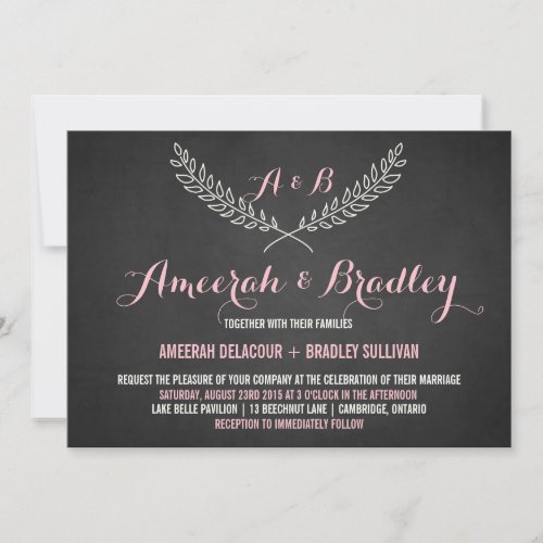 Rustic Laurel Wreath Monogram Wedding Invitation