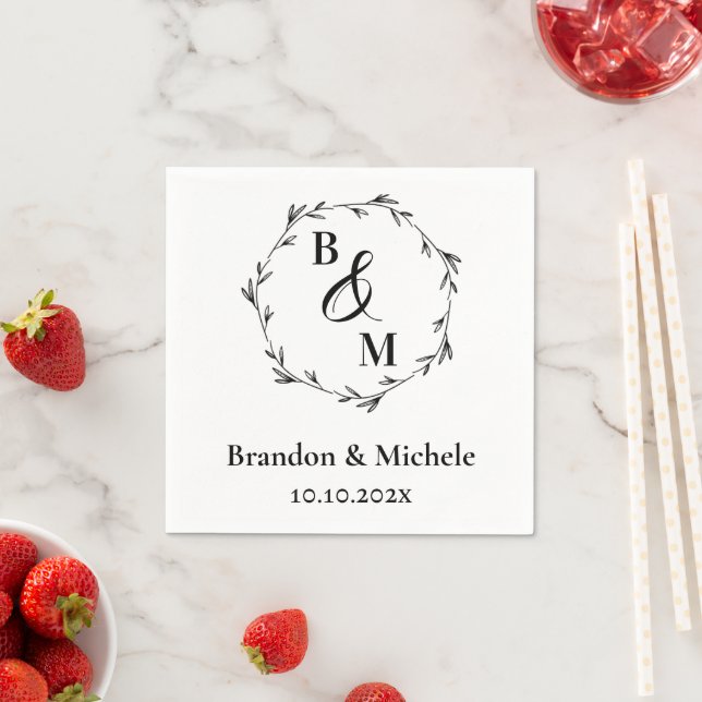 Rustic Laurel Wreath Monogram Wedding Napkins (Insitu)