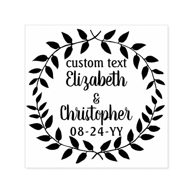 Rustic Laurel Wreath Simple Country Wedding Script Self-inking Stamp (Design)