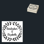 Rustic Laurel Wreath | Simple Wedding Script Name Rubber Stamp<br><div class="desc">Personalized Couples Rubber Stamp for Wedding, Engagement , Bridal Shower, Anniversary or Just Because. Your choice of ink pad color. Stylish modern typography names in center of an elegant & rustic folk art style laurel wreath. All text can be customized. Trendy vine greenery illustration was inspired by vintage embroidery, retro...</div>