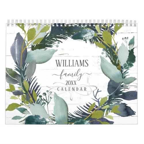 Rustic Laurel Wreath Watercolor Family Photo 2023 Calendar