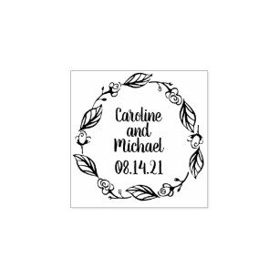 Rustic Laurels and Roses Country Wreath Wedding Rubber Stamp