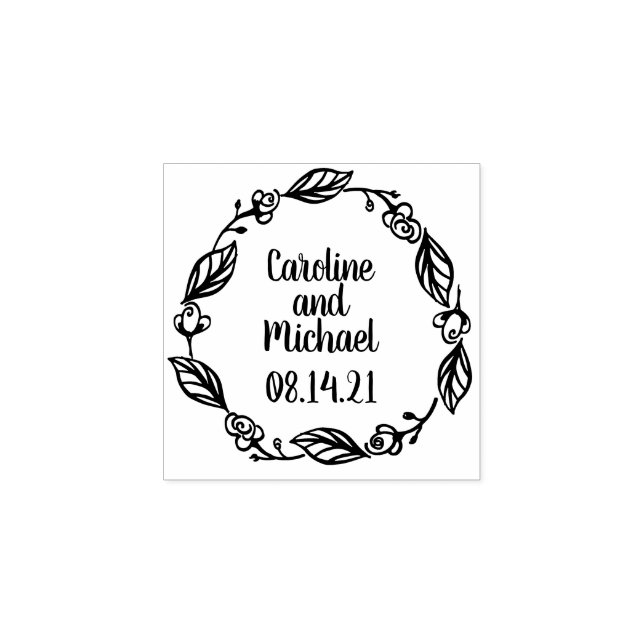 Rustic Laurels and Roses Country Wreath | Wedding Rubber Stamp (Imprint)