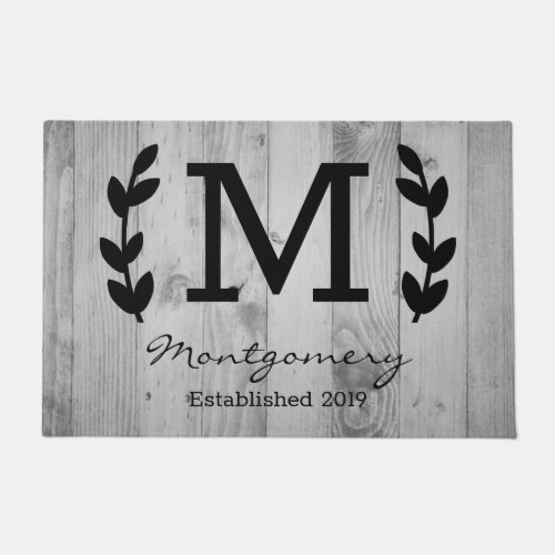 Rustic Laurels Gray Barn Wood Planks Personalized Doormat