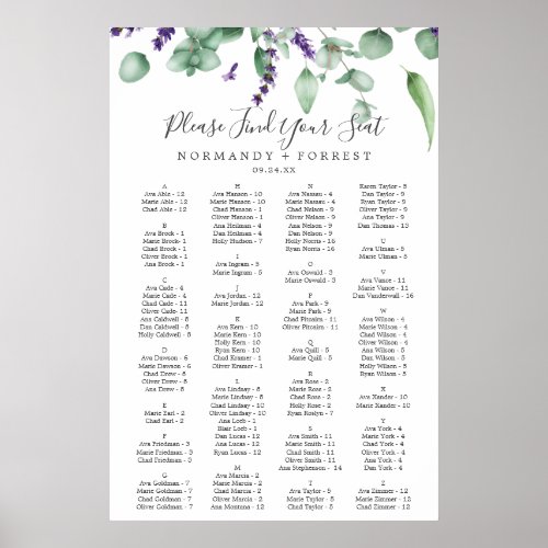 Rustic Lavender Alphabetical Seating Chart