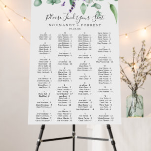 Rustic Lavender Alphabetical Seating Chart Foam Board