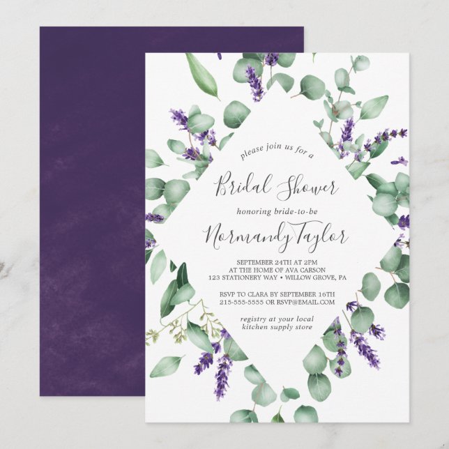 Rustic Lavender and Eucalyptus Bridal Shower Invitation (Front/Back)
