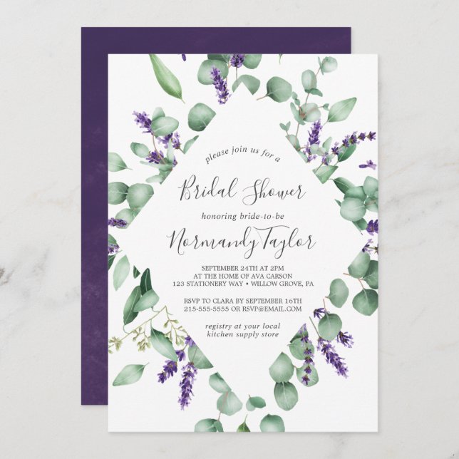 Rustic Lavender and Eucalyptus Bridal Shower Invitation (Front/Back)